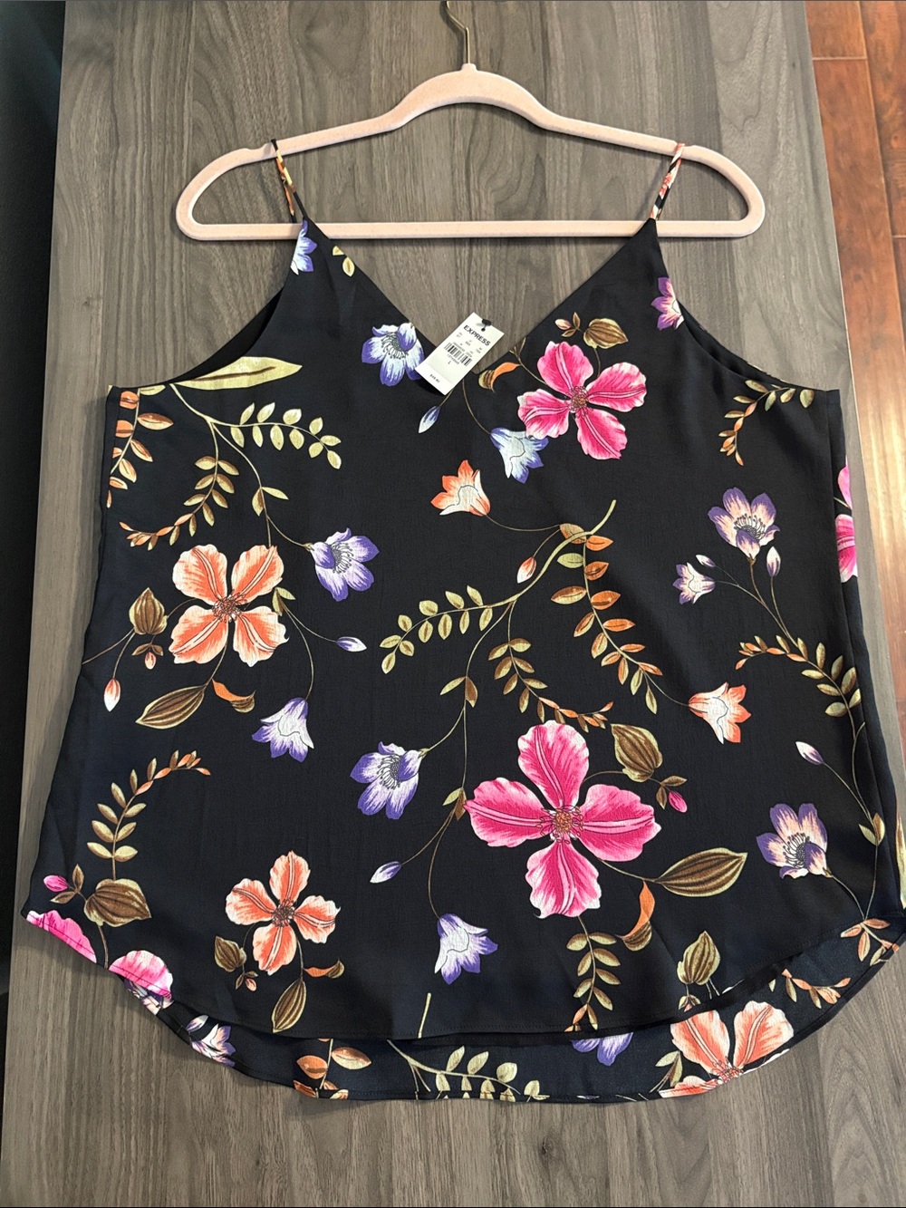 Express Black Floral Cami with Pink & Purple Blooms - Picture 3 of 13